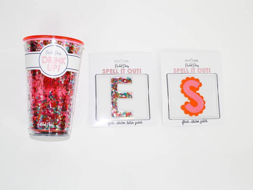 NEW PACKED PARTY women's glitter confetti cup in red multi